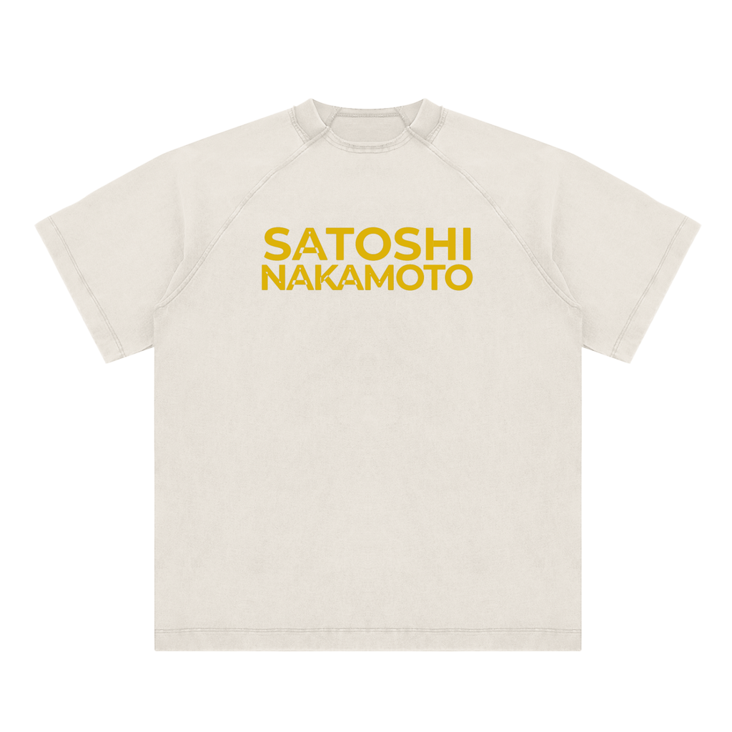 Satoshi Vintage Washed Cotton T-Shirt Gold Print - Degen Swag