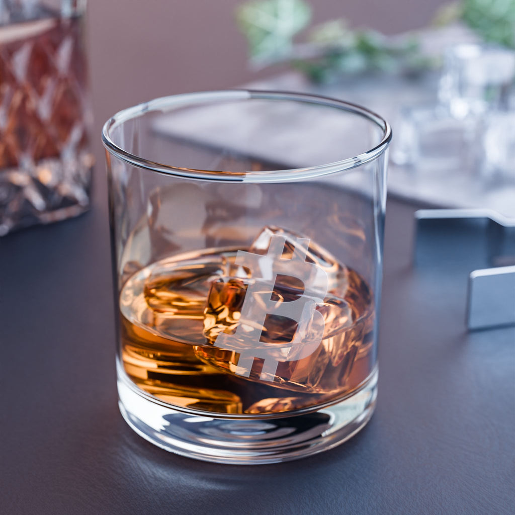 Bitcoin Etched Rocks Glass Frosted Print - Degen Swag