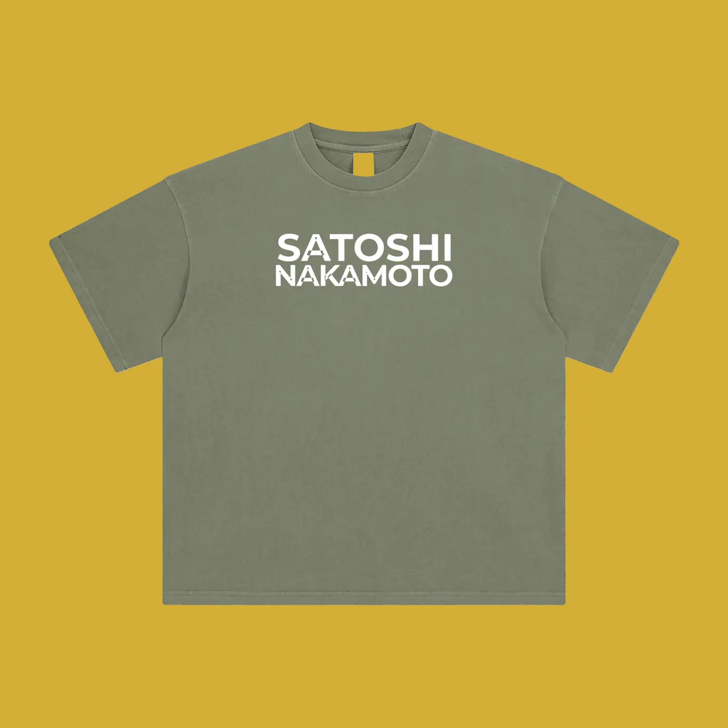Satoshi Enzyme Washed T-Shirt White Print - Degen Swag