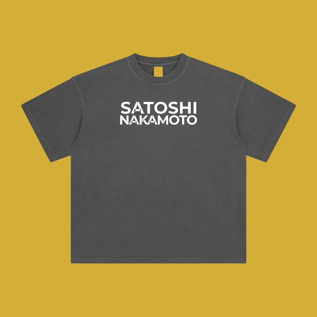 Satoshi Enzyme Washed T-Shirt White Print - Degen Swag