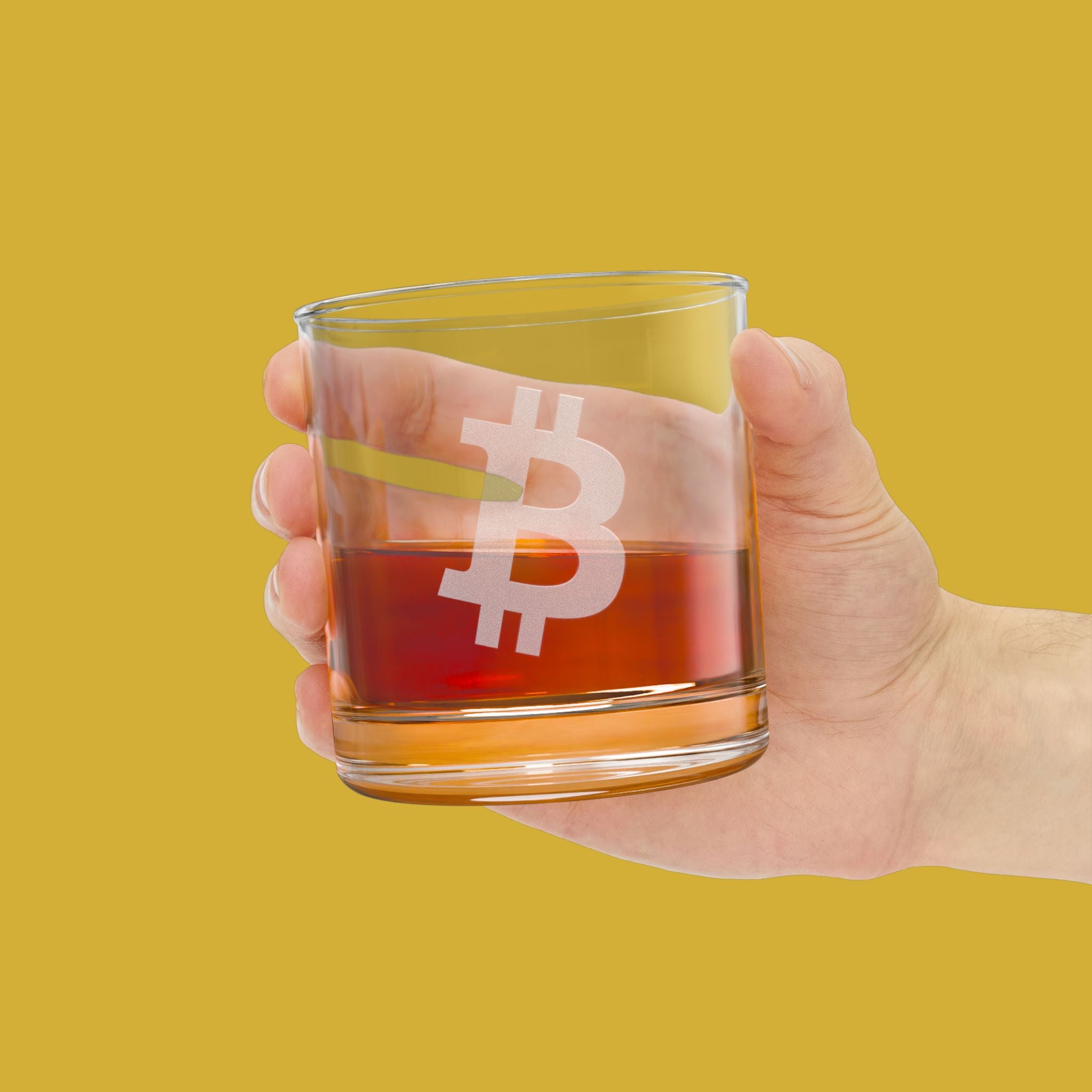 Bitcoin Etched Rocks Glass Frosted Print - Degen Swag