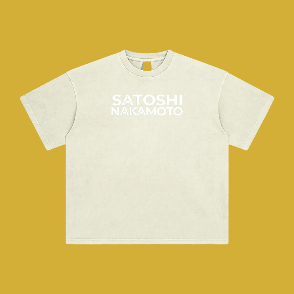 Satoshi Enzyme Washed T-Shirt White Print - Degen Swag