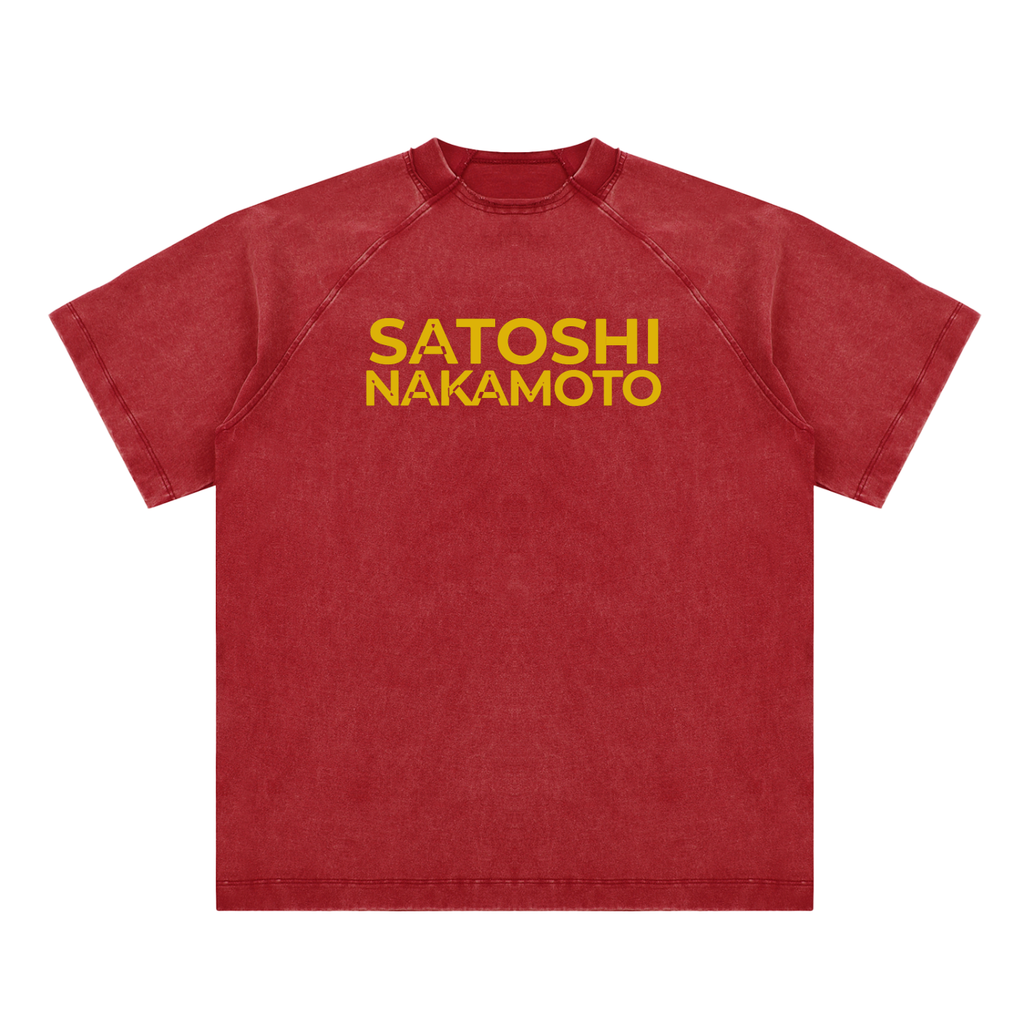 Satoshi Vintage Washed Cotton T-Shirt Gold Print - Degen Swag