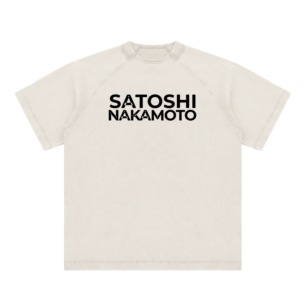 Satoshi Vintage Washed Cotton T-Shirt Black Print - Degen Swag