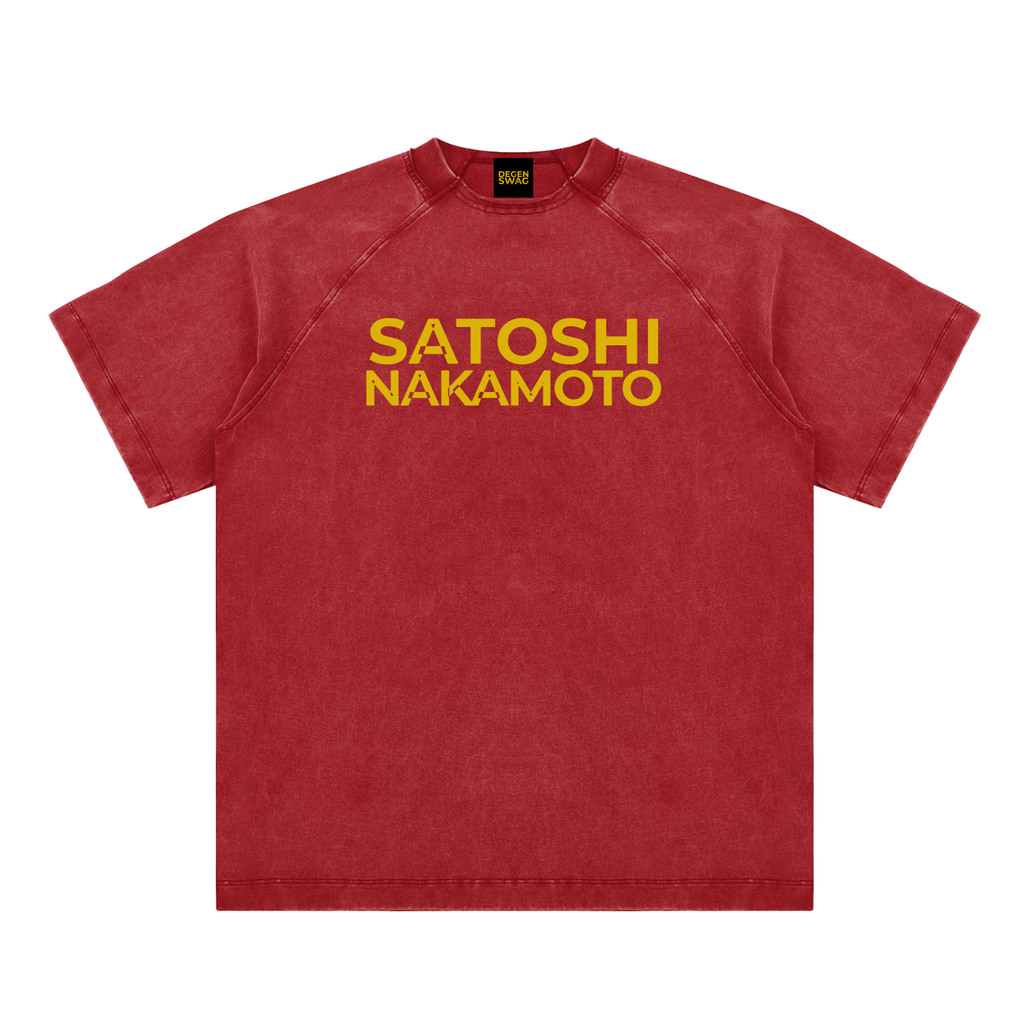 Satoshi Vintage Washed Cotton T-Shirt Gold Print - Degen Swag