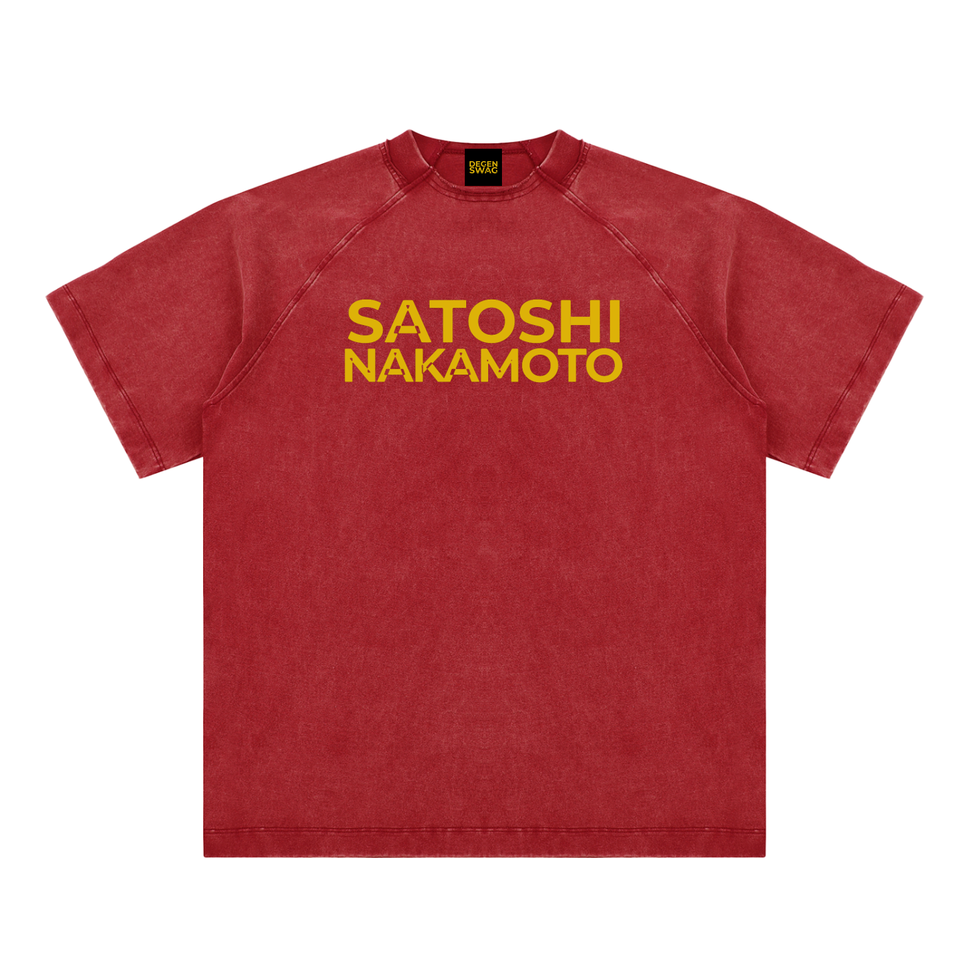 Satoshi Vintage Washed Cotton T-Shirt Gold Print - Degen Swag