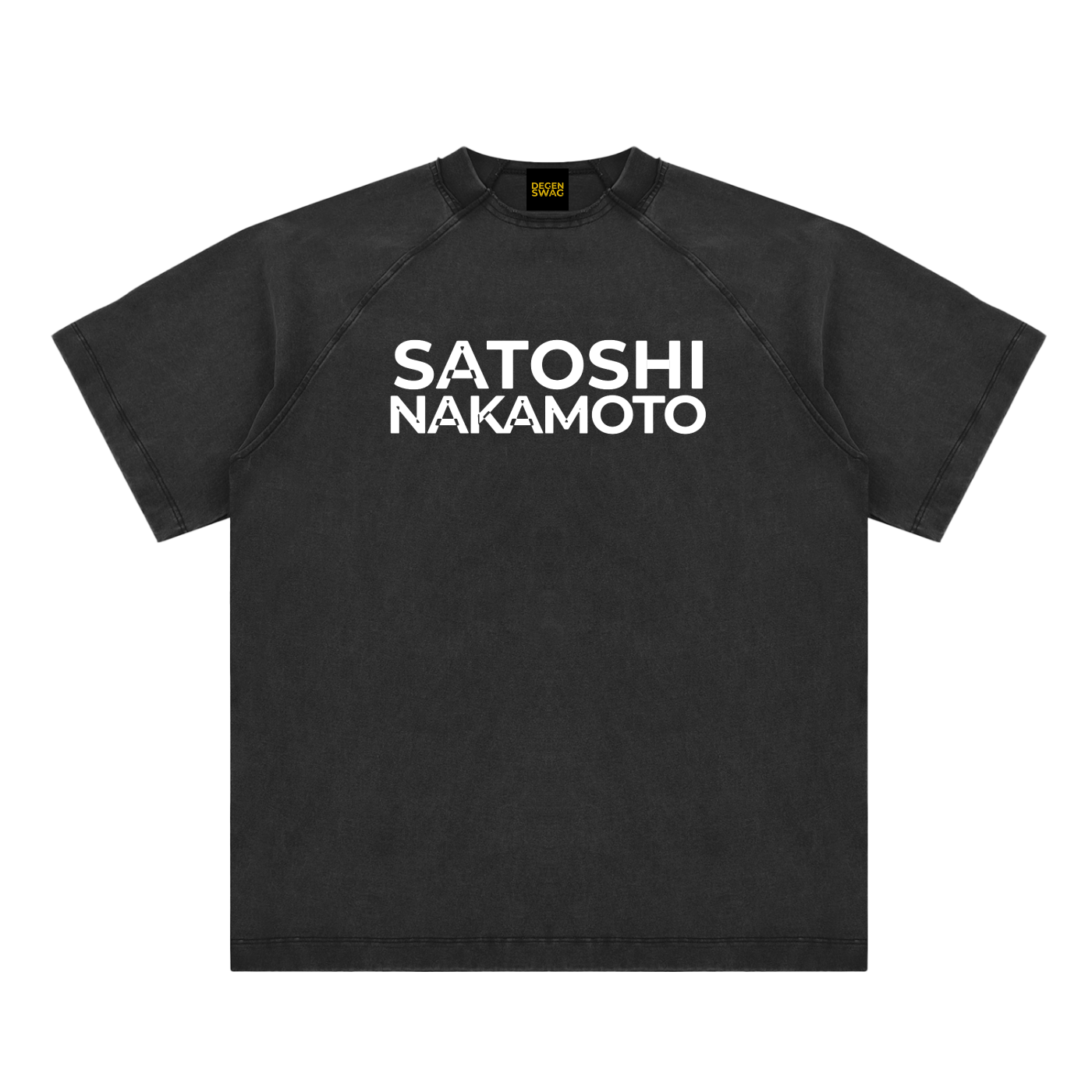 Satoshi Vintage Washed Cotton T-Shirt White Print - Degen Swag