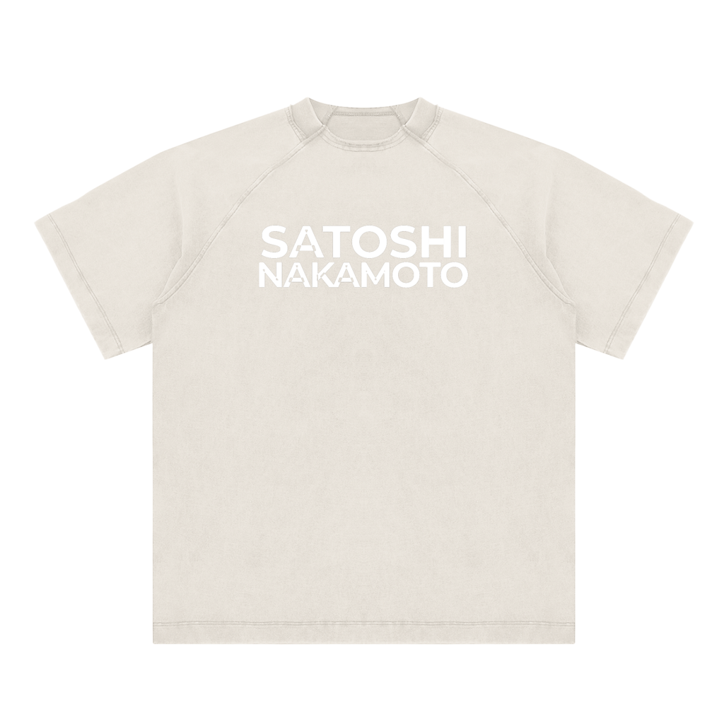 Satoshi Vintage Washed Cotton T-Shirt White Print - Degen Swag