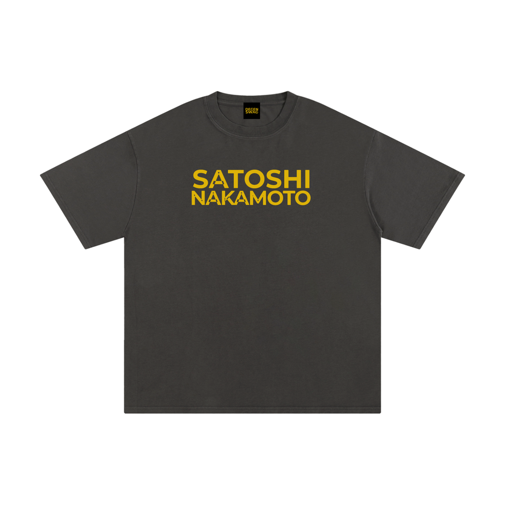 Satoshi Unisex Pure Cotton T-Shirt Gold Print - Degen Swag