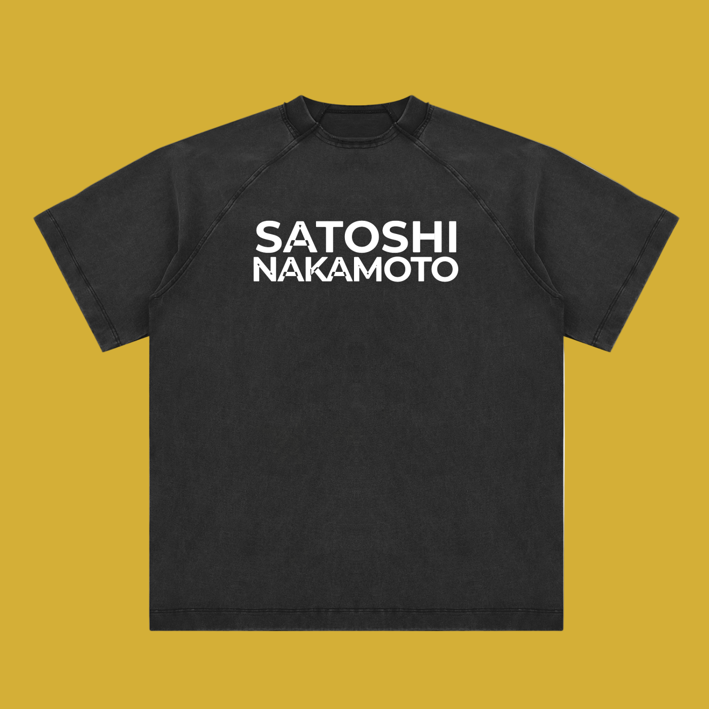 Satoshi Vintage Washed Cotton T-Shirt White Print - Degen Swag