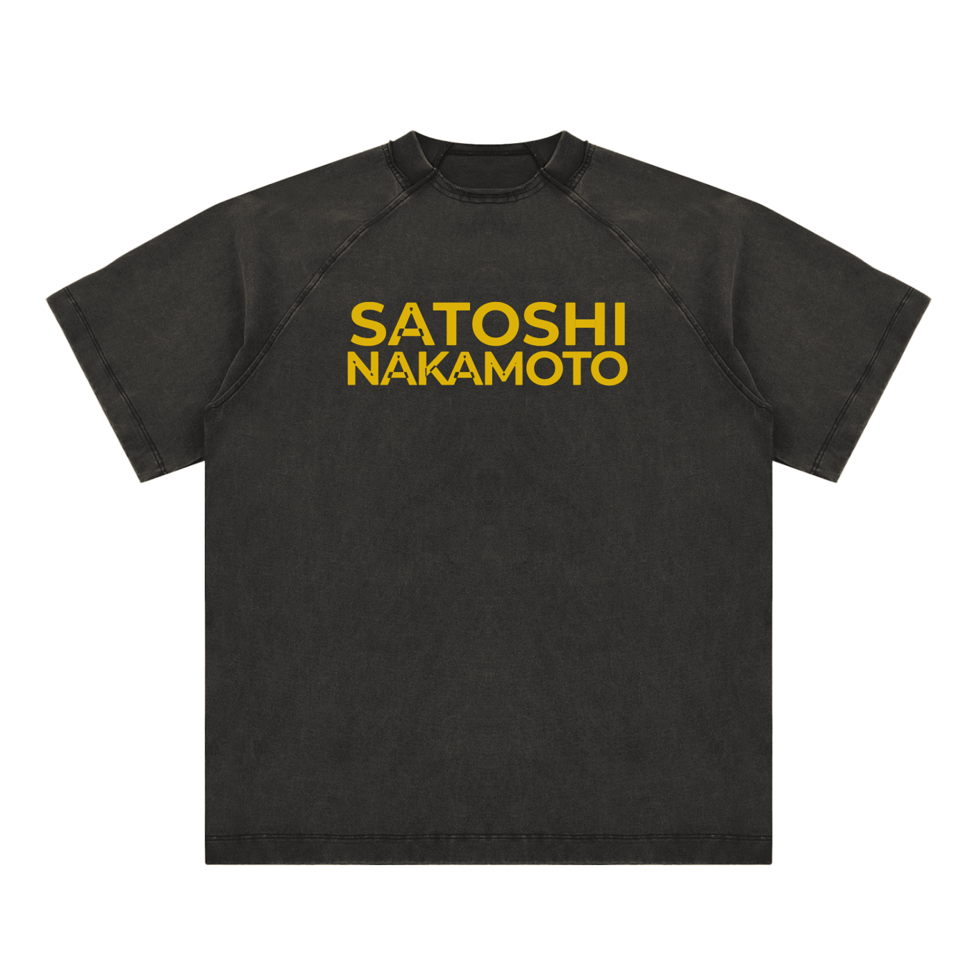 Satoshi Vintage Washed Cotton T-Shirt Gold Print - Degen Swag