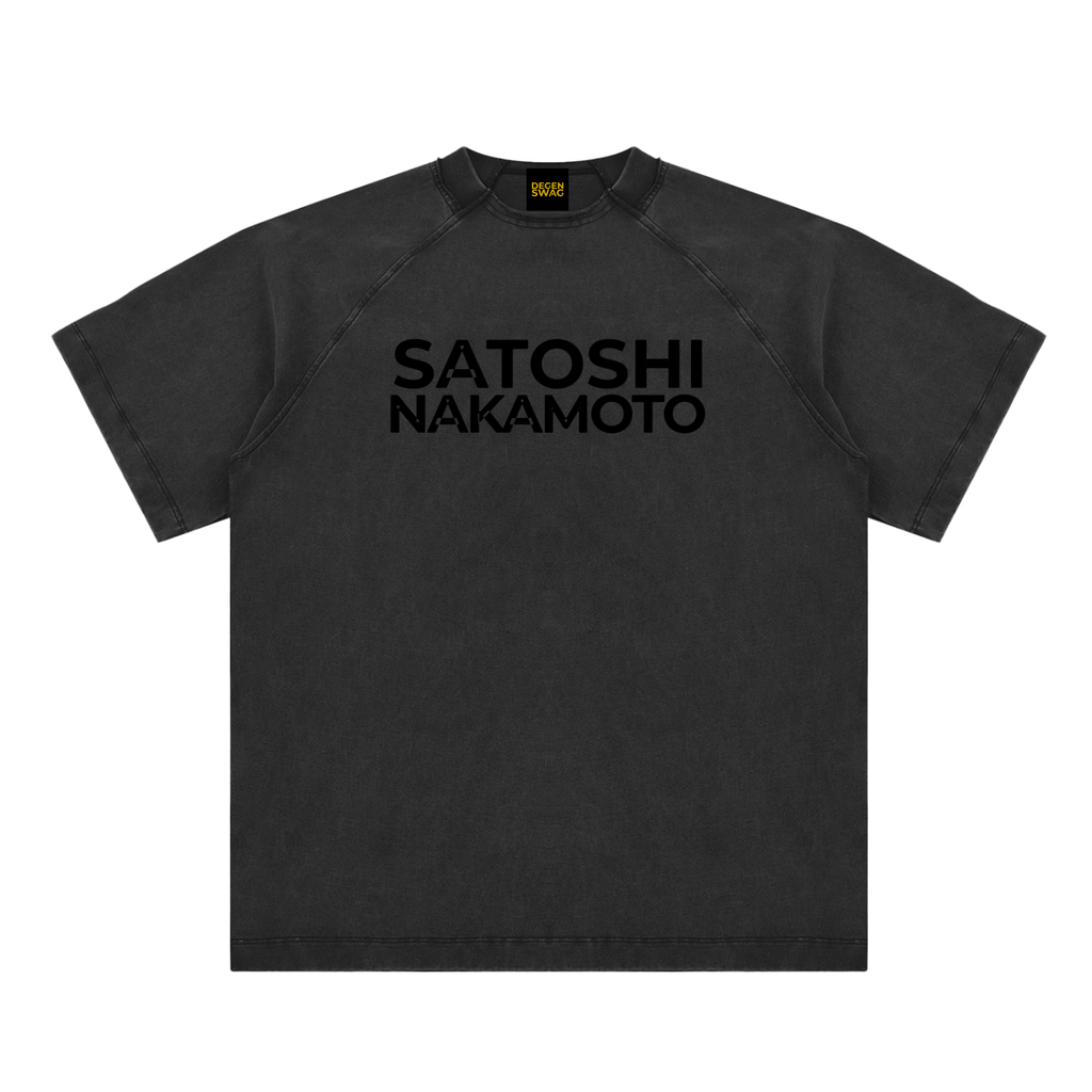 Satoshi Vintage Washed Cotton T-Shirt Black Print - Degen Swag