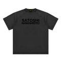 Satoshi Vintage Washed Cotton T-Shirt Black Print - Degen Swag