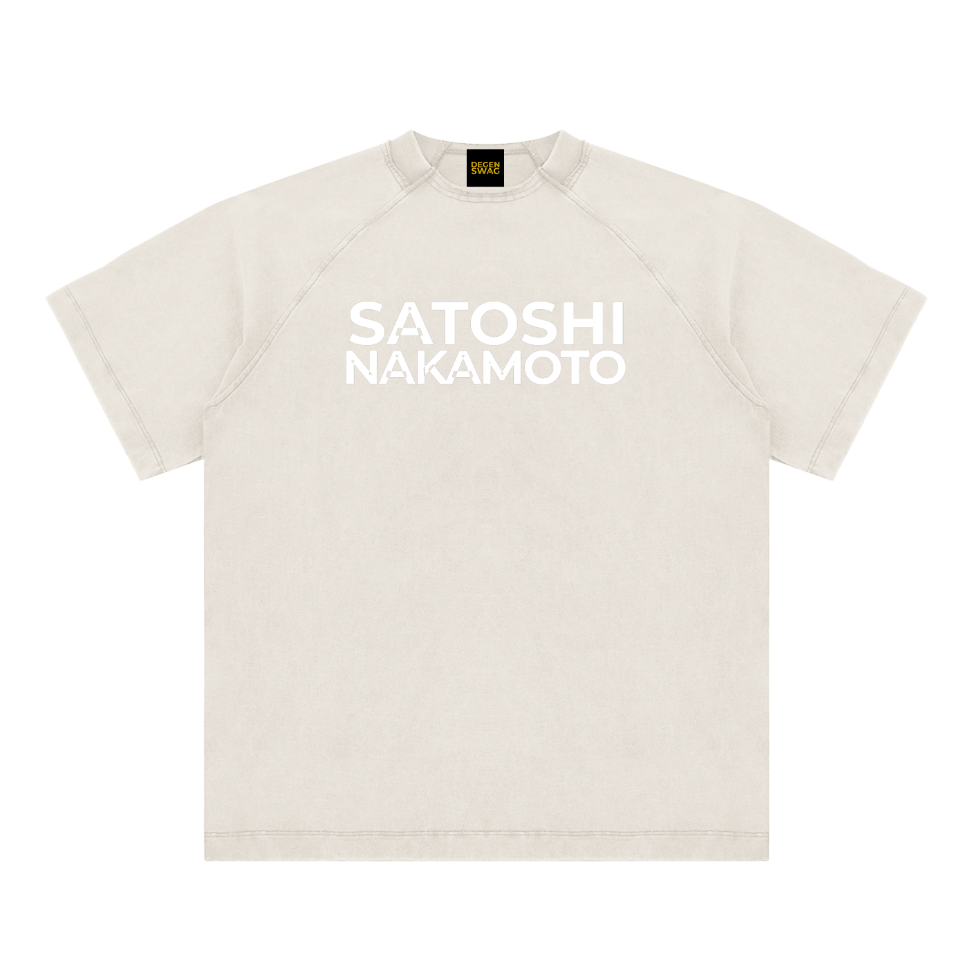 Satoshi Vintage Washed Cotton T-Shirt White Print - Degen Swag