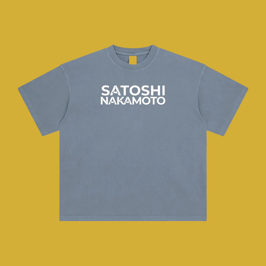 Satoshi Enzyme Washed T-Shirt White Print - Degen Swag
