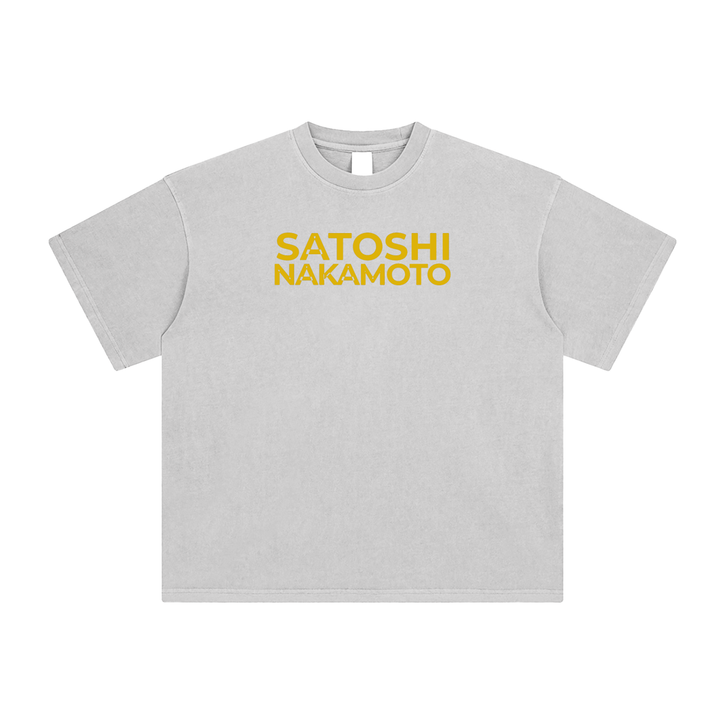 Satoshi Enzyme Washed T-Shirt Gold print - Degen Swag