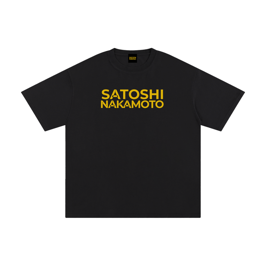 Satoshi Unisex Pure Cotton T-Shirt Gold Print - Degen Swag