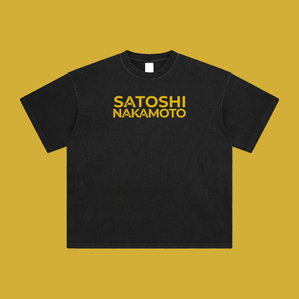 Satoshi Enzyme Washed T-Shirt Gold print - Degen Swag