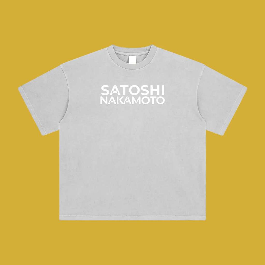 Satoshi Enzyme Washed T-Shirt White Print - Degen Swag