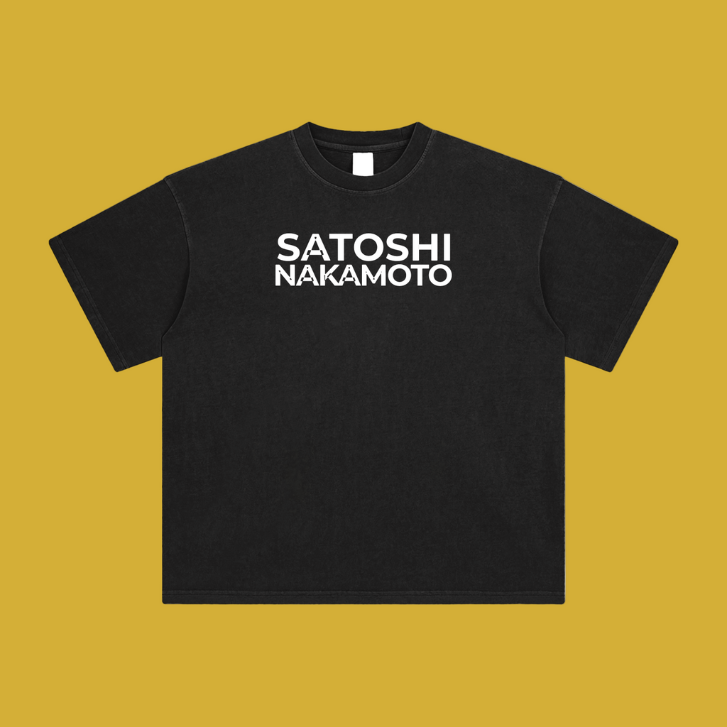 Satoshi Enzyme Washed T-Shirt White Print - Degen Swag