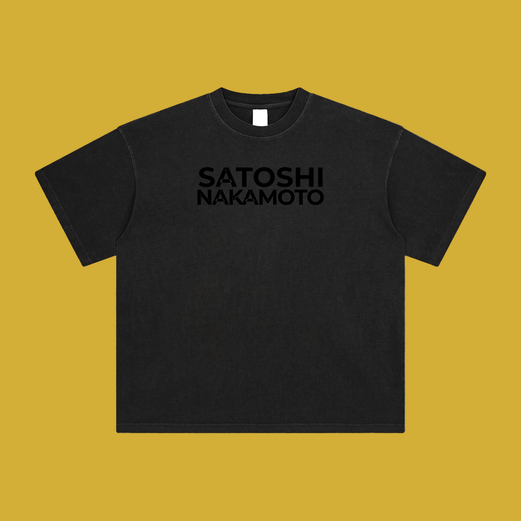 Satoshi Enzyme Washed T-Shirt Black Print - Degen Swag