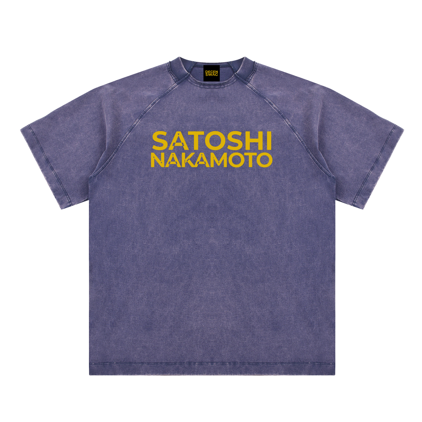 Satoshi Vintage Washed Cotton T-Shirt Gold Print - Degen Swag