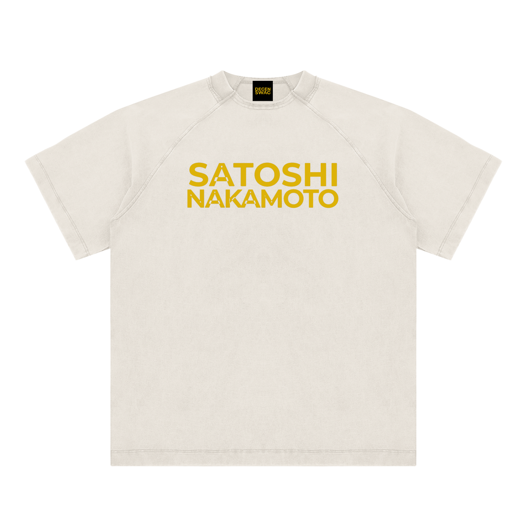 Satoshi Vintage Washed Cotton T-Shirt Gold Print - Degen Swag