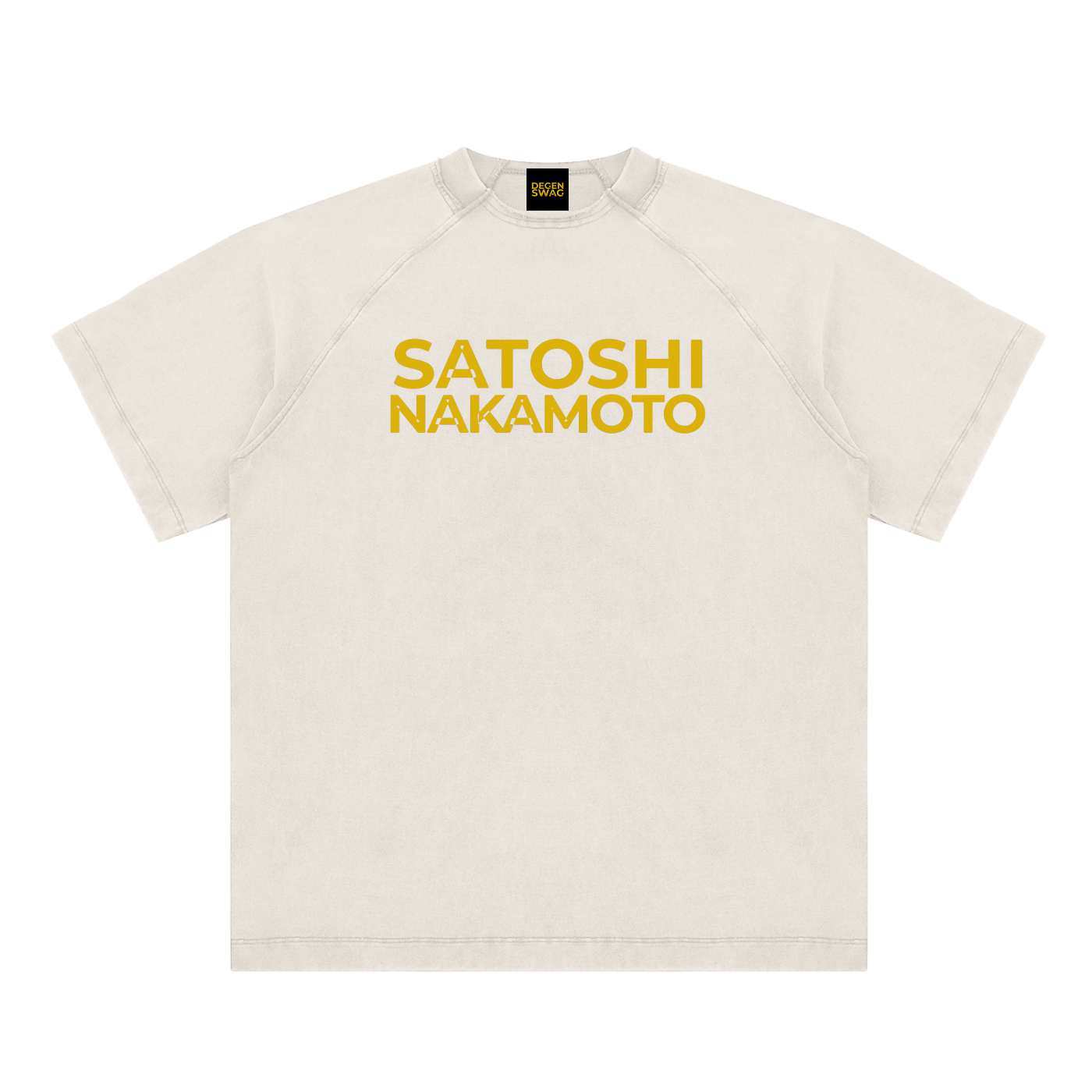 Satoshi Vintage Washed Cotton T-Shirt Gold Print - Degen Swag
