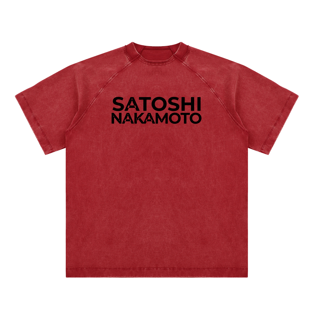 Satoshi Vintage Washed Cotton T-Shirt Black Print - Degen Swag
