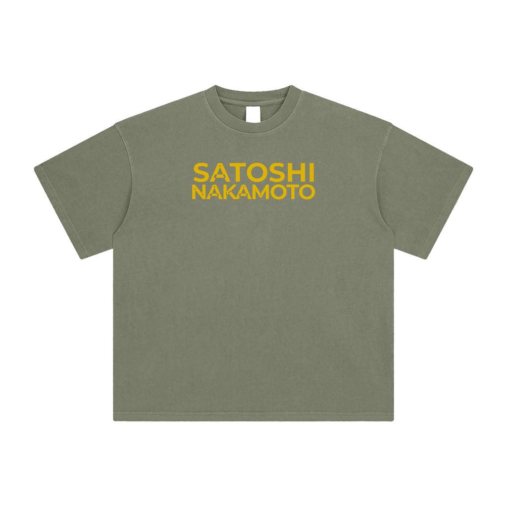 Satoshi Enzyme Washed T-Shirt Gold print - Degen Swag